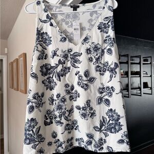 Ann Taylor White and Blue Floral Tank Top